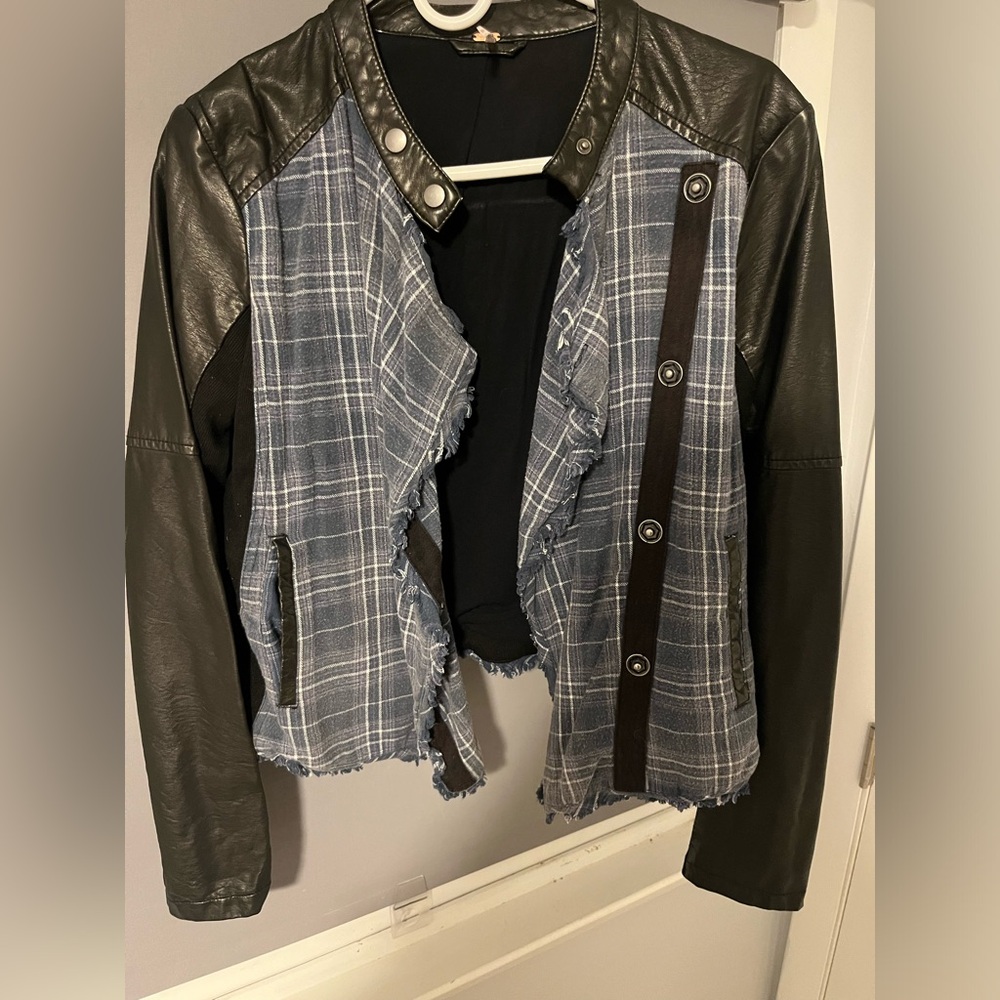 Free People Plaid and Vegan Leather jacket. Size small